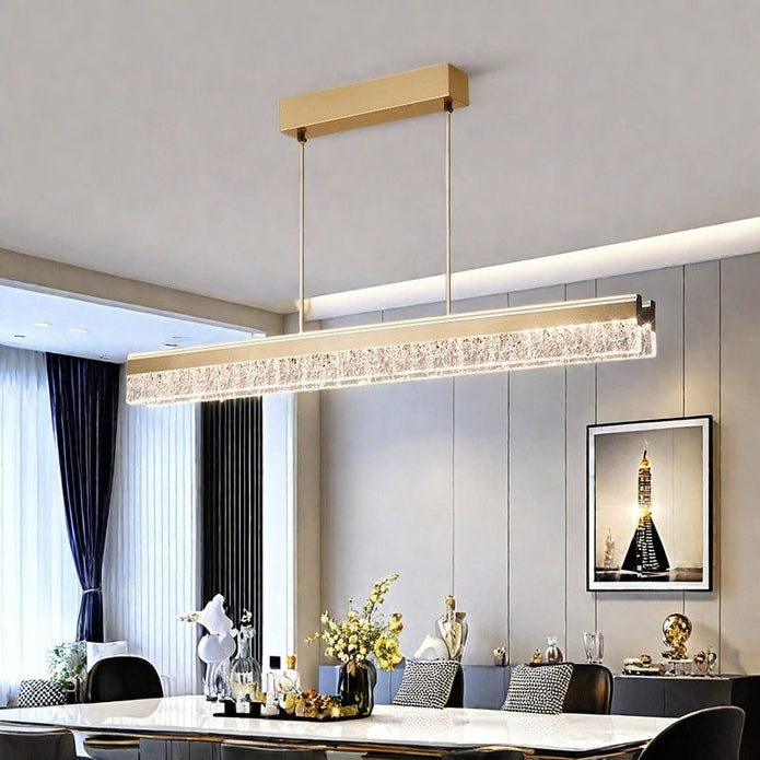 BAMDECOR A122 Nordic Long Dual Linear Dimmable Acrylic Kitchen Dining Table Pendant Light Minimalist Modern Lighting (Gold) - Image 3