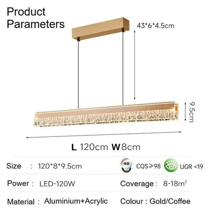 BAMDECOR A122 Nordic Long Dual Linear Dimmable Acrylic Kitchen Dining Table Pendant Light Minimalist Modern Lighting (Gold) - Image 7