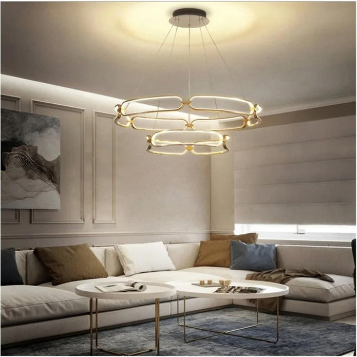 BAMDECOR A209 Colette Ceiling Chandelier Led Modern Circular Art Aluminum Light Fixture for Living Room Bedroom Indoor Decor(2 Rings) - Image 4
