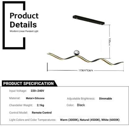 BAMDECOR A2575 Modern Design Linear LED Ceiling Light for Dining Room Office Kitchen Living Room (Black)BAMDECOR A2575 Modern Design Linear LED Ceiling Light for Dining Room Office Kitchen Living Room (Black) - Image 6