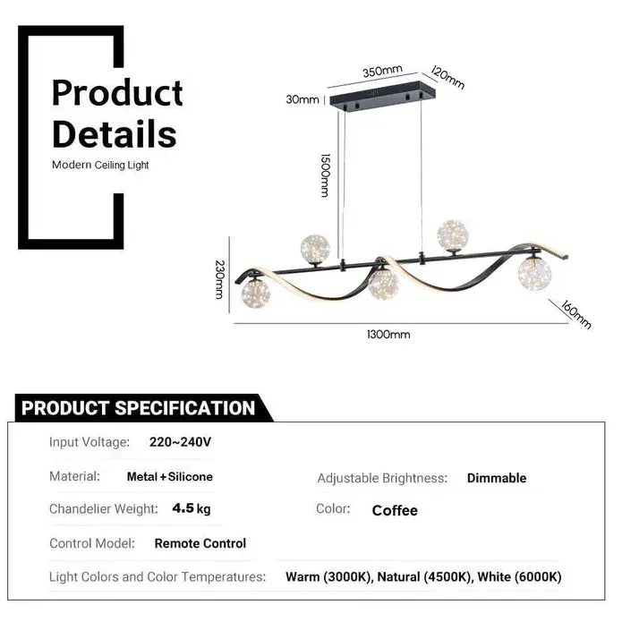 BAMDECOR AD2621 Modern Black Kitchen Island Light with Glass Globe Shade Ceiling Pendant Lights - Image 5