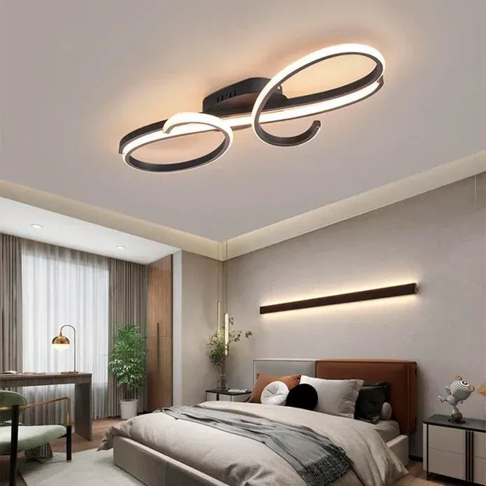 BAMDECOR AD2576 Modern Minimalist Curved Line Iron Aluminum Silicone LED Semi-Flush Mount Ceiling Light For Living Room (Black) - Image 2