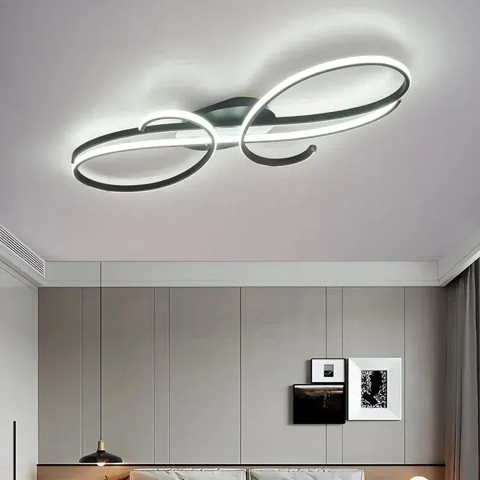 BAMDECOR AD2576 Modern Minimalist Curved Line Iron Aluminum Silicone LED Semi-Flush Mount Ceiling Light For Living Room (Black) - Image 3
