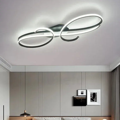 BAMDECOR AD2576 Modern Minimalist Curved Line Iron Aluminum Silicone LED Semi-Flush Mount Ceiling Light For Living Room (Black) - Image 3