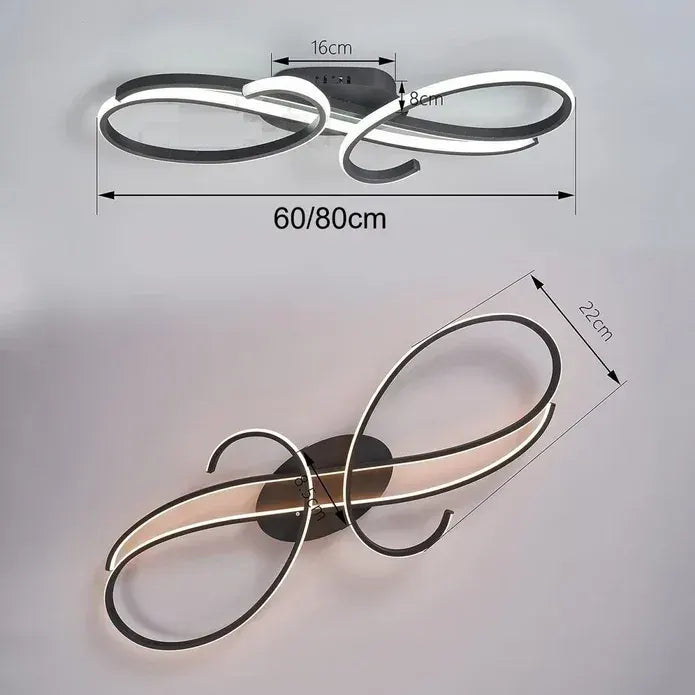 BAMDECOR AD2576 Modern Minimalist Curved Line Iron Aluminum Silicone LED Semi-Flush Mount Ceiling Light For Living Room (Black) - Image 5
