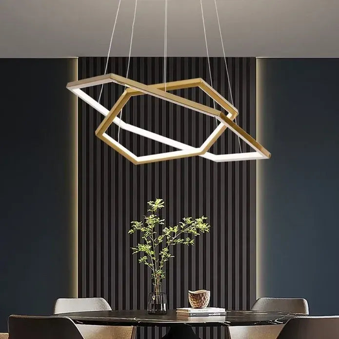 BAMDECOR AD2582/2 Modern LED Chandelier, Hexagonal Rings Ceiling Lighting Contemporary Chandeliers (2 Rings-Brass Gold) - Image 2