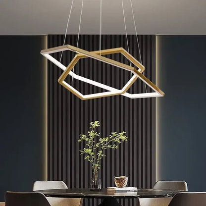 BAMDECOR AD2582/2 Modern LED Chandelier, Hexagonal Rings Ceiling Lighting Contemporary Chandeliers (2 Rings-Brass Gold) - Image 2
