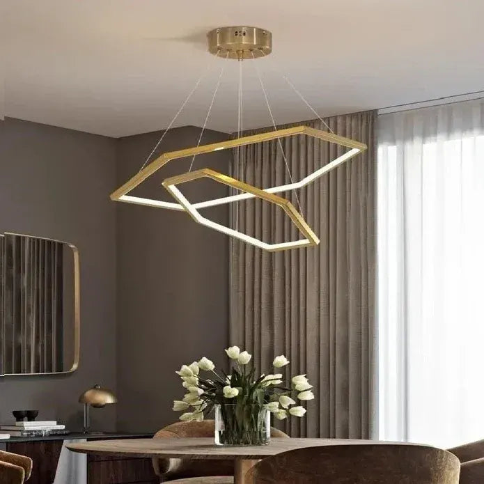 BAMDECOR AD2582/2 Modern LED Chandelier, Hexagonal Rings Ceiling Lighting Contemporary Chandeliers (2 Rings-Brass Gold) - Image 3