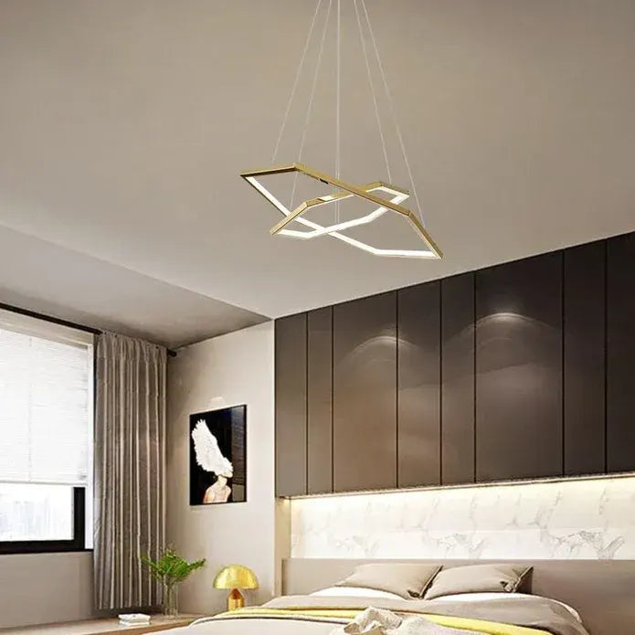 BAMDECOR AD2582/2 Modern LED Chandelier, Hexagonal Rings Ceiling Lighting Contemporary Chandeliers (2 Rings-Brass Gold) - Image 4