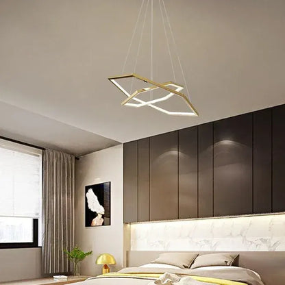 BAMDECOR AD2582/2 Modern LED Chandelier, Hexagonal Rings Ceiling Lighting Contemporary Chandeliers (2 Rings-Brass Gold) - Image 4