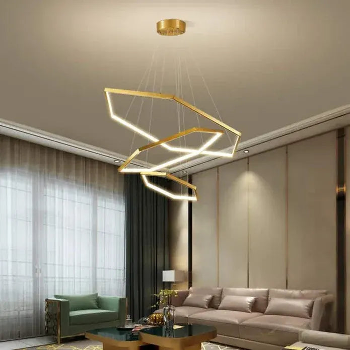 BAMDECOR AD2582/3 Modern LED Chandelier, Hexagonal Rings Ceiling Lighting Contemporary Chandeliers (3 Rings-Gold) - Image 3