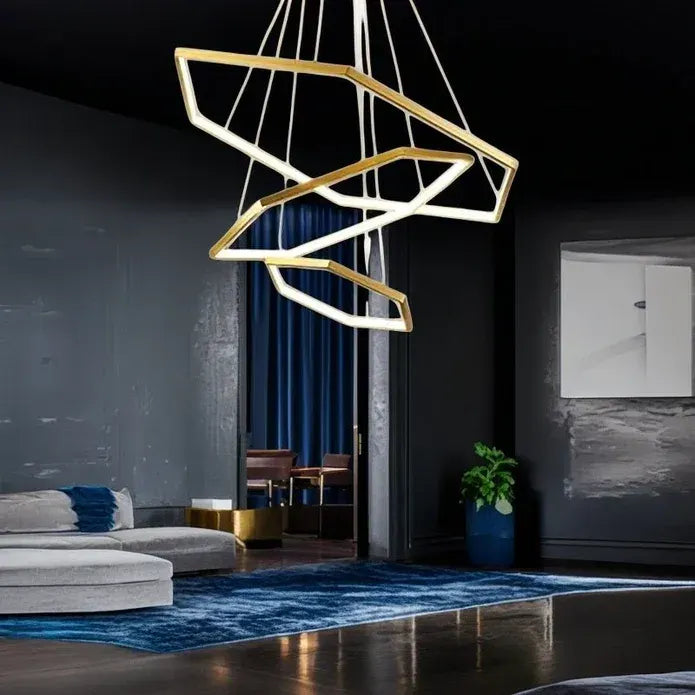 BAMDECOR AD2582/3 Modern LED Chandelier, Hexagonal Rings Ceiling Lighting Contemporary Chandeliers (3 Rings-Gold) - Image 4