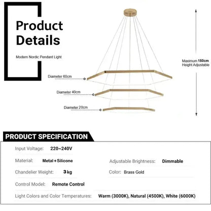 BAMDECOR AD2582/3 Modern LED Chandelier, Hexagonal Rings Ceiling Lighting Contemporary Chandeliers (3 Rings-Gold) - Image 5