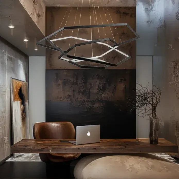 BAMDECOR AD2582/4 Modern LED Chandelier, Hexagonal Rings Ceiling Lighting Contemporary Chandeliers (4 Rings-Black) - Image 3