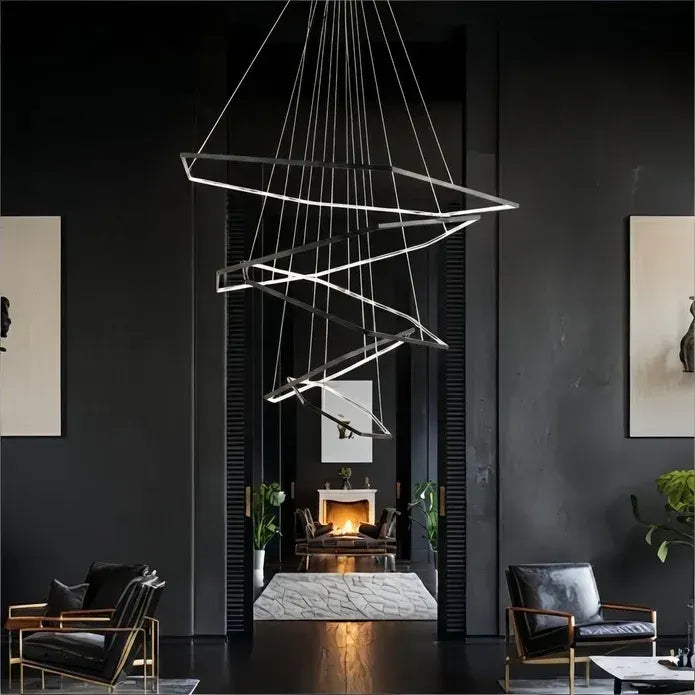 BAMDECOR AD2582/5 Modern LED Chandelier, Hexagonal Rings Ceiling Lighting Contemporary Chandeliers (5 Rings-Black) - Image 3