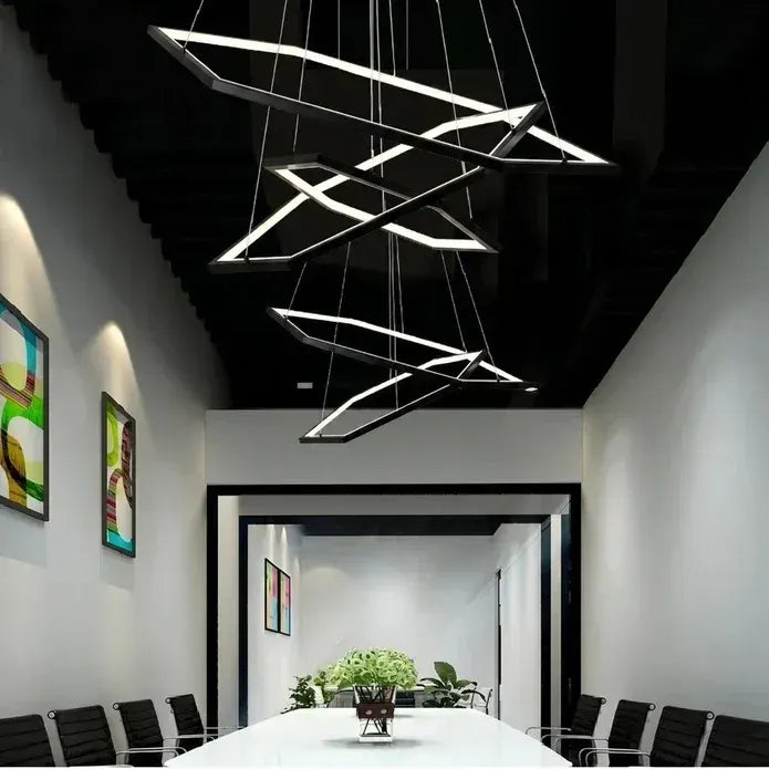 BAMDECOR AD2582/5 Modern LED Chandelier, Hexagonal Rings Ceiling Lighting Contemporary Chandeliers (5 Rings-Black) - Image 4
