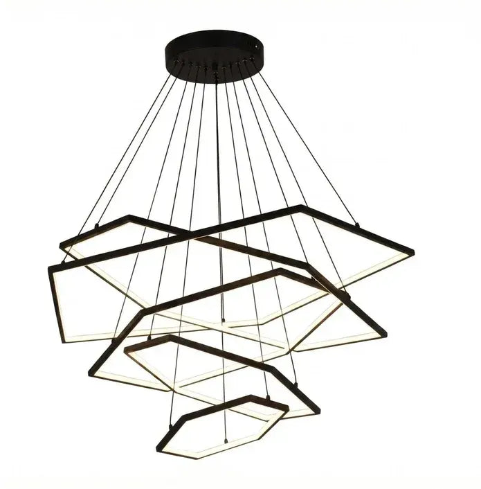 BAMDECOR AD2582/5 Modern LED Chandelier, Hexagonal Rings Ceiling Lighting Contemporary Chandeliers (5 Rings-Black) - Image 5