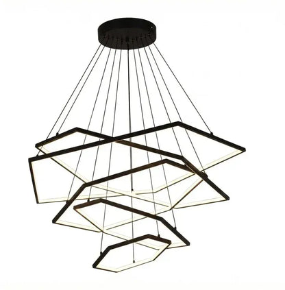 BAMDECOR AD2582/5 Modern LED Chandelier, Hexagonal Rings Ceiling Lighting Contemporary Chandeliers (5 Rings-Black) - Image 5