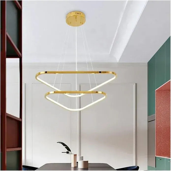 BAMDECOR AD2583 Modern Triangular LED Chandelier (Two Rings-Gold - Image 2