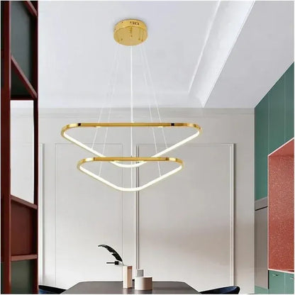 BAMDECOR AD2583 Modern Triangular LED Chandelier (Two Rings-Gold - Image 2
