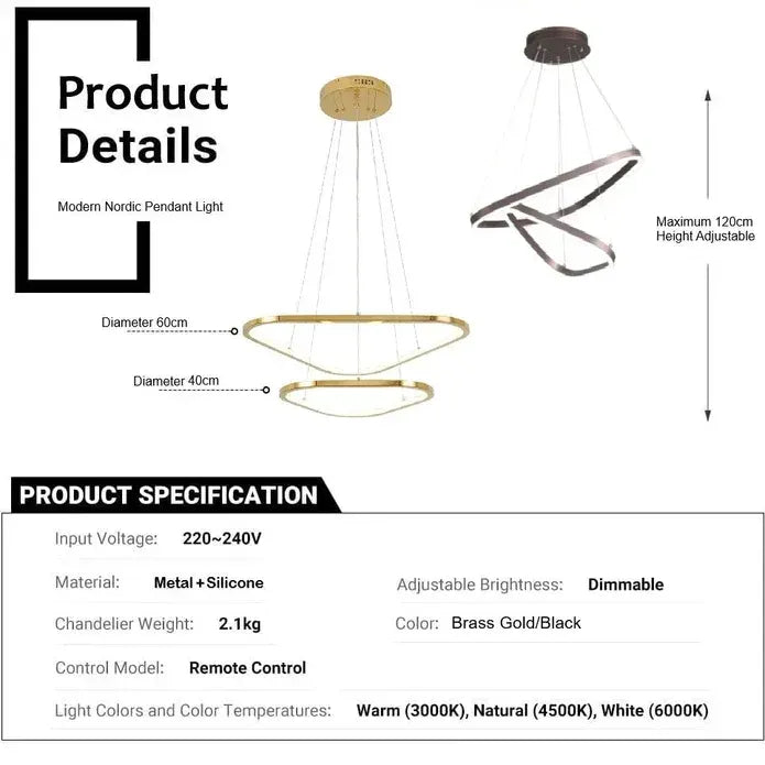 BAMDECOR AD2583 Modern Triangular LED Chandelier (Two Rings-Gold - Image 5