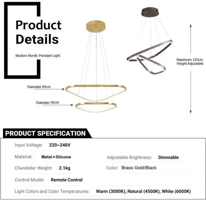 BAMDECOR AD2583 Modern Triangular LED Chandelier (Two Rings-Gold - Image 5