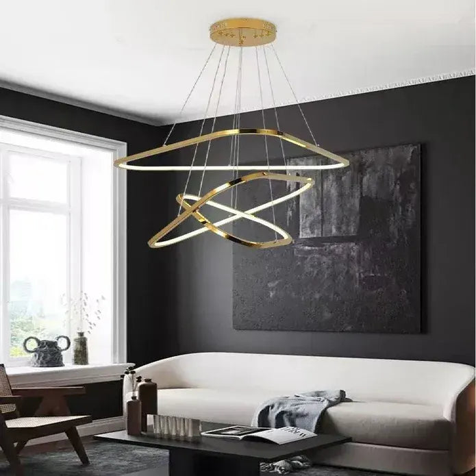 BAMDECOR AD2583 Modern Triangular LED Chandelier (Three Rings-Gold - Image 2