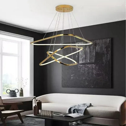 BAMDECOR AD2583 Modern Triangular LED Chandelier (Three Rings-Gold - Image 2