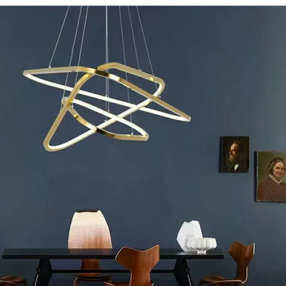 BAMDECOR AD2583 Modern Triangular LED Chandelier (Three Rings-Gold - Image 3
