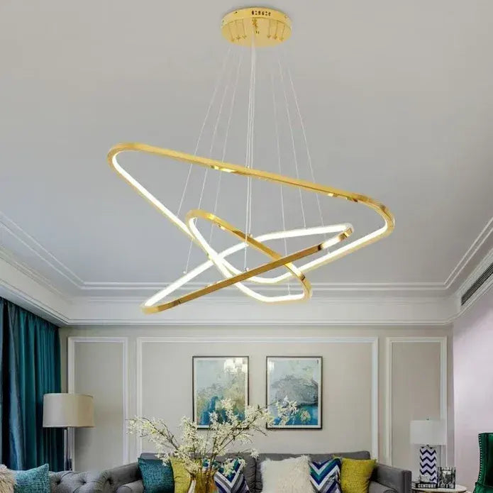 BAMDECOR AD2583 Modern Triangular LED Chandelier (Three Rings-Gold - Image 4
