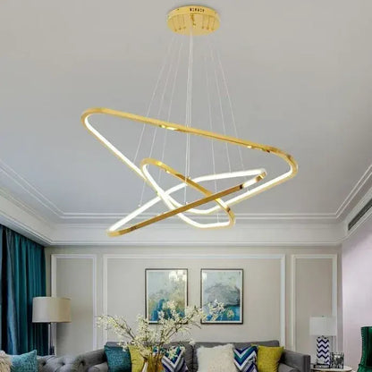 BAMDECOR AD2583 Modern Triangular LED Chandelier (Three Rings-Gold - Image 4