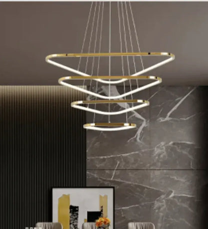 BAMDECOR AD2583 Modern Triangular LED Chandelier (Four Rings-Gold
