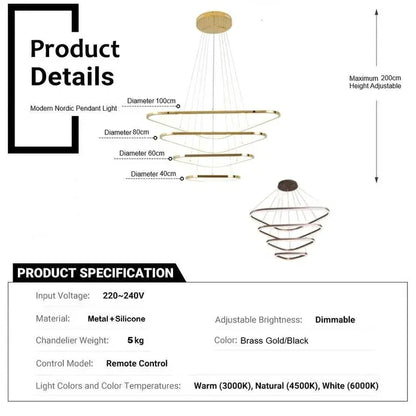 BAMDECOR AD2583 Modern Triangular LED Chandelier (Four Rings-Gold - Image 6
