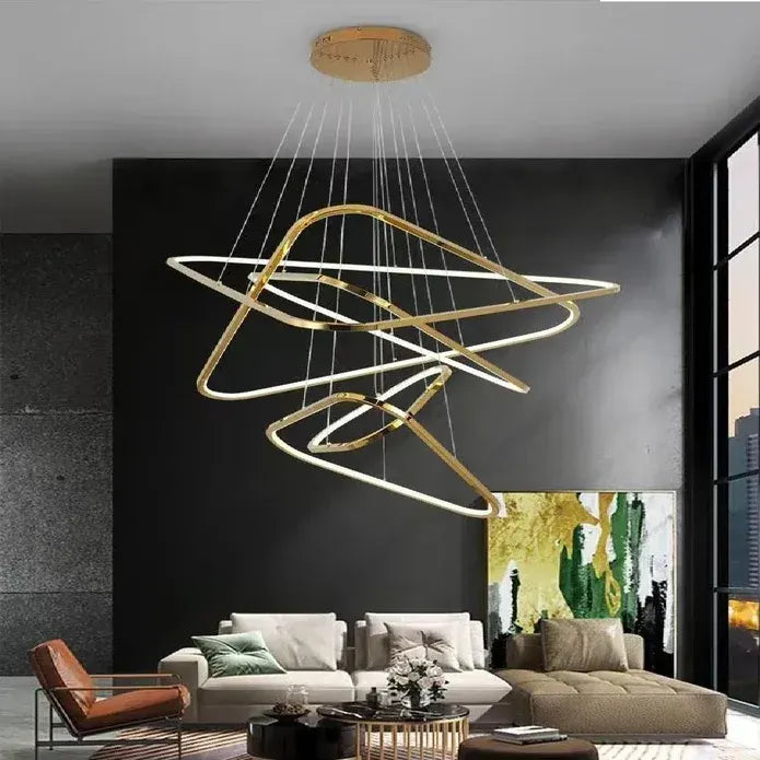 BAMDECOR AD2583 Modern Triangular LED Chandelier (Five Rings-Gold - Image 2