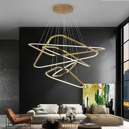 BAMDECOR AD2583 Modern Triangular LED Chandelier (Five Rings-Gold - Image 2