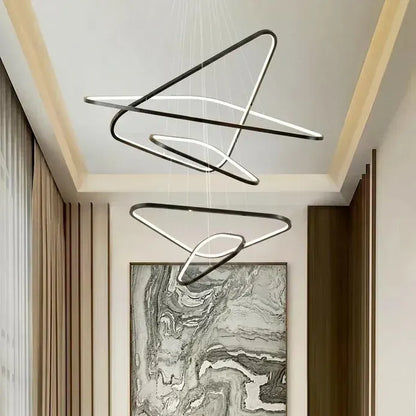 BAMDECOR AD2583 Modern Triangular LED Chandelier (Five Rings-Gold - Image 3