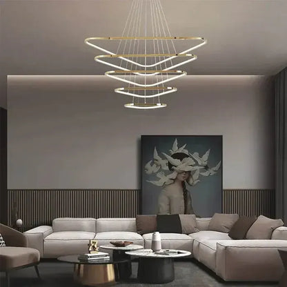 BAMDECOR AD2583 Modern Triangular LED Chandelier (Five Rings-Gold - Image 4