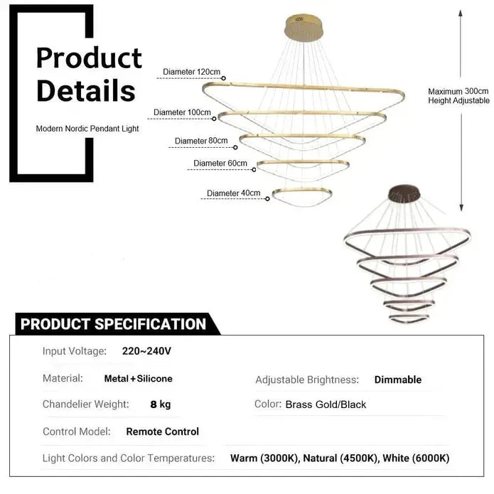 BAMDECOR AD2583 Modern Triangular LED Chandelier (Five Rings-Gold - Image 6