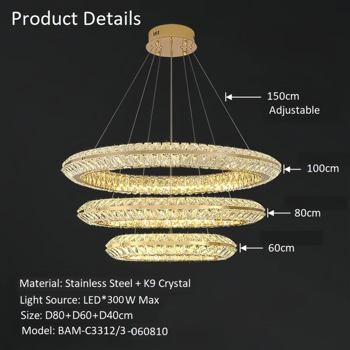 BAMDECOR C3312/3 Crystal Chandelier Living Room Chandelier Crystal Chandelier Room Dining Room lamp New Bedroom Lamps Lighting Villa Light Luxury Post (Size:100+80+60cm) - Image 6