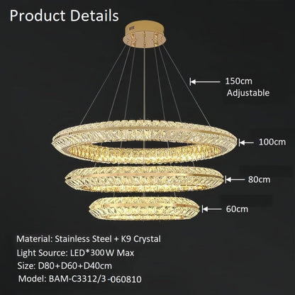 BAMDECOR C3312/3 Crystal Chandelier Living Room Chandelier Crystal Chandelier Room Dining Room lamp New Bedroom Lamps Lighting Villa Light Luxury Post (Size:100+80+60cm) - Image 6