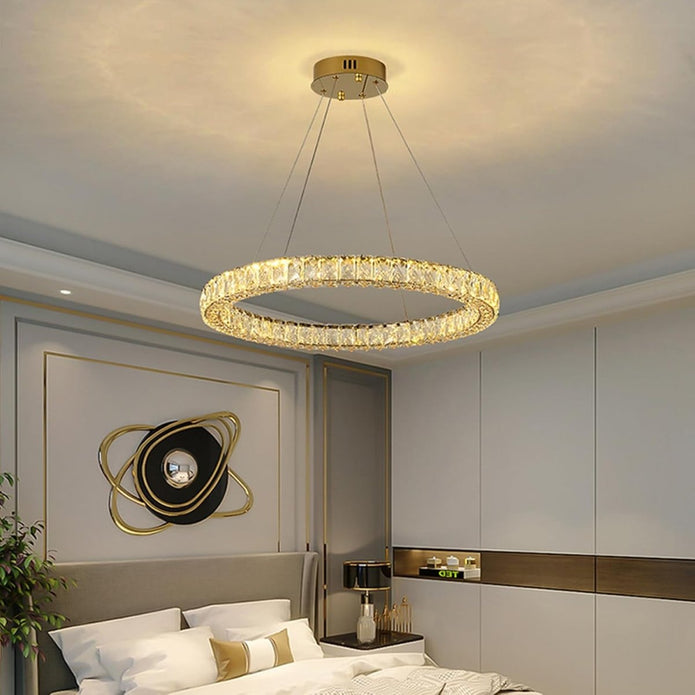 BAMDECOR C3313/1 Modern Crystal Chandeliers Lighting Fixtures Contemporary Round Chandelier Lighting Fixtures Crystal Pendant Ceiling Lights(Gold) - Image 3