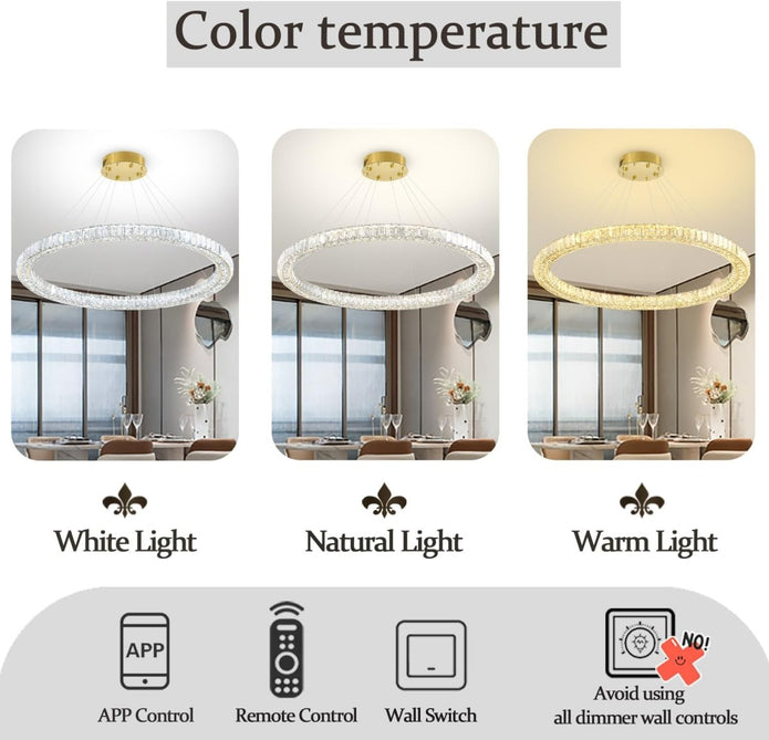 BAMDECOR C3313/1 Modern Crystal Chandeliers Lighting Fixtures Contemporary Round Chandelier Lighting Fixtures Crystal Pendant Ceiling Lights(Gold) - Image 4