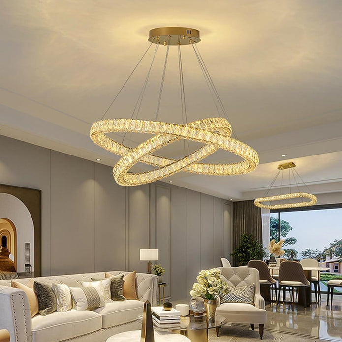 BAMDECOR C3313/2 Modern Crystal Chandeliers Lighting Fixtures Contemporary Round Chandelier Lighting Fixtures Crystal Pendant Ceiling Lights(Gold)