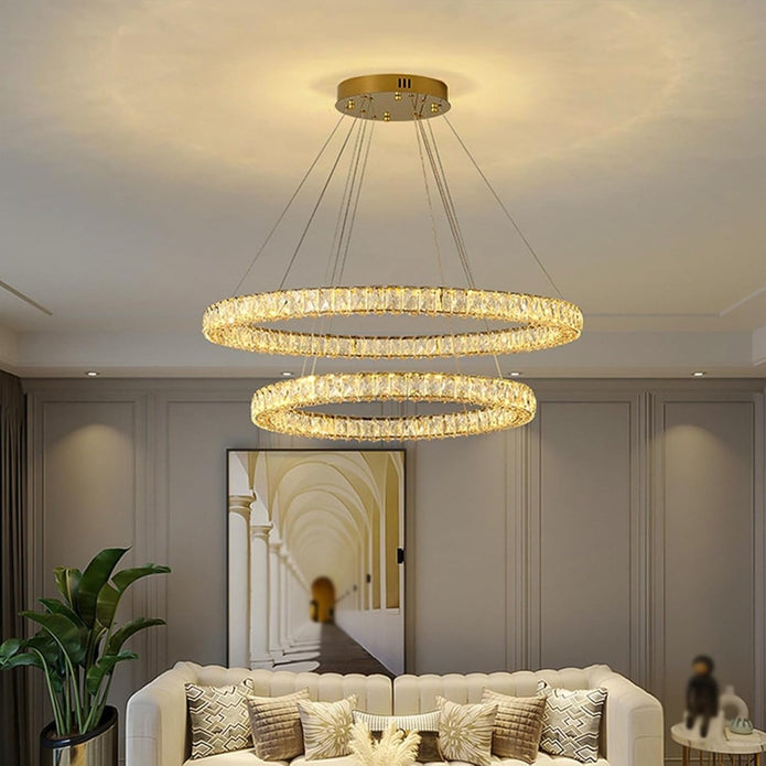 BAMDECOR C3313/2 Modern Crystal Chandeliers Lighting Fixtures Contemporary Round Chandelier Lighting Fixtures Crystal Pendant Ceiling Lights(Gold) - Image 3