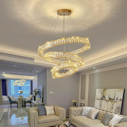 BAMDECOR C3313/3 Modern Crystal Chandeliers Lighting Fixtures Contemporary Round Chandelier Lighting Fixtures Crystal Pendant Ceiling Lights(Gold) - Image 2