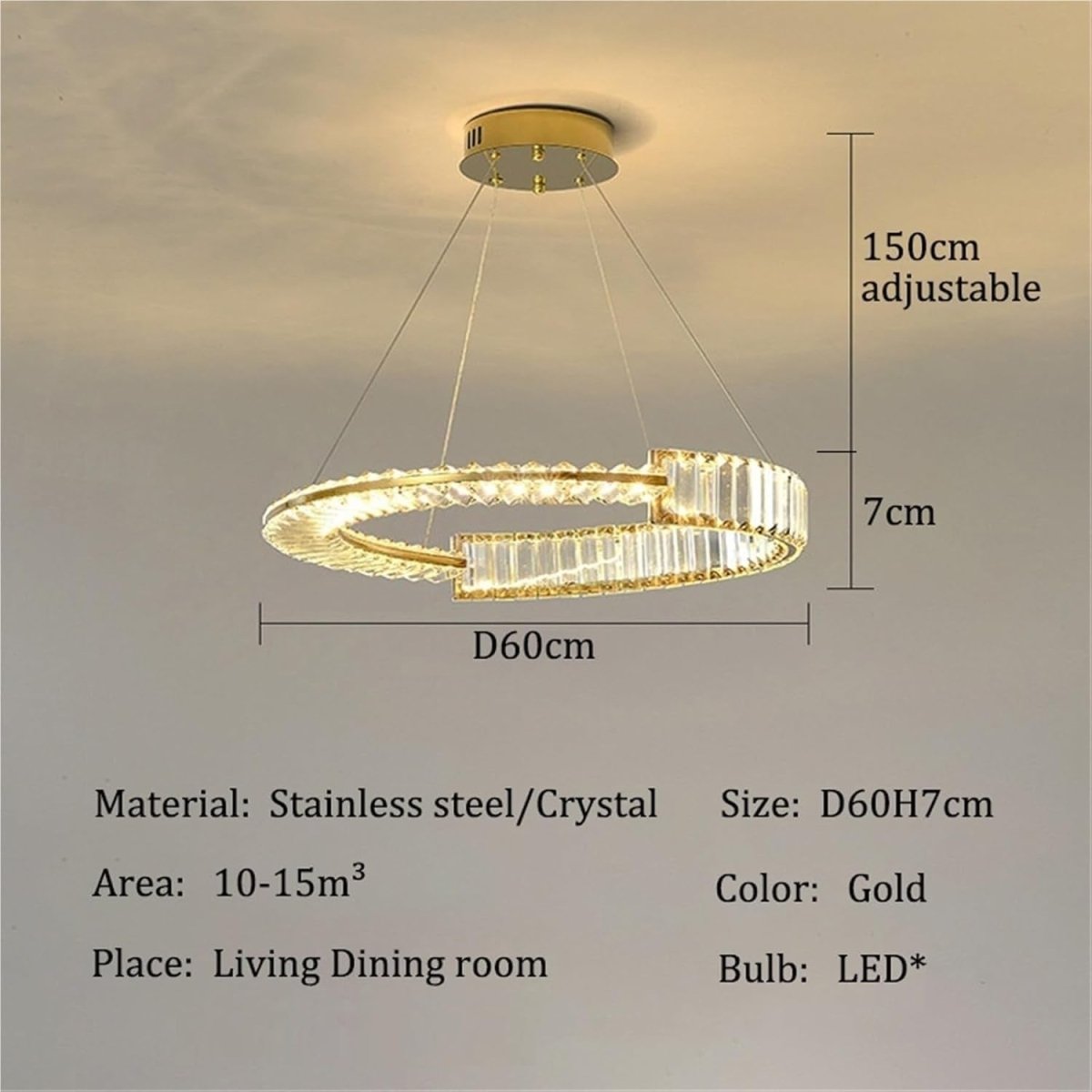 BAMDECOR C3318/1 Modern Crystal Chandeliers Lighting Fixtures Contemporary Round Chandelier Lighting Fixtures Crystal Pendant Ceiling Lights(Gold) - Image 6