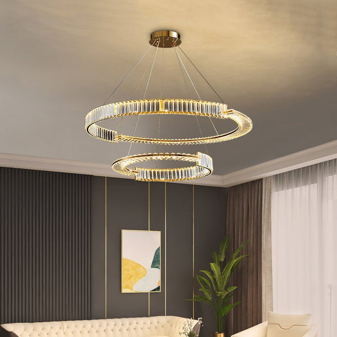 BAMDECOR C3318/2 Modern Crystal Chandeliers Lighting Fixtures Contemporary Round Chandelier Lighting Fixtures Crystal Pendant Ceiling Lights(Gold) - Image 2