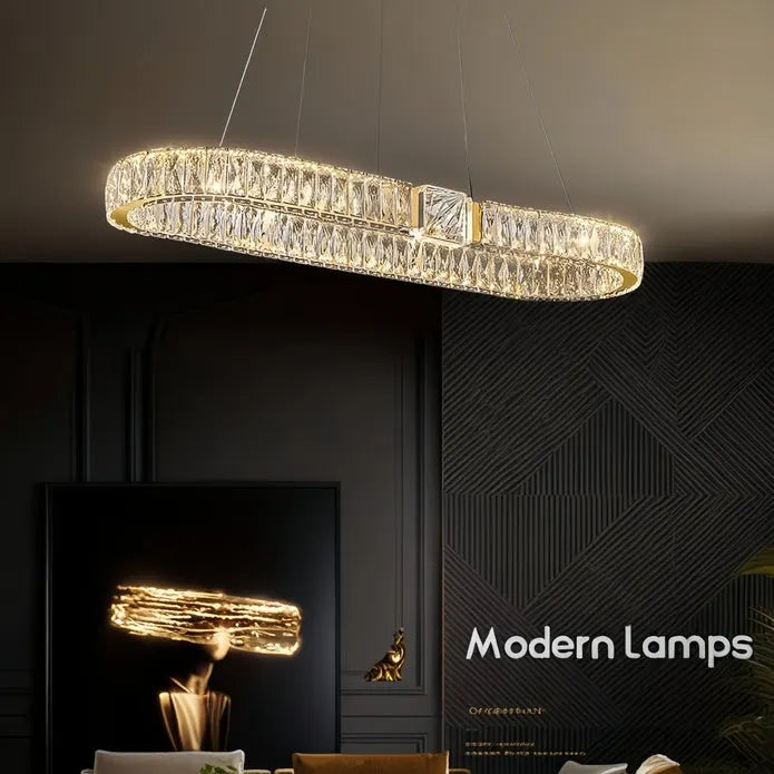 BAMDECOR C3319 Modern Linear Crystal Chandeliers Lighting Fixtures Contemporary Round Chandelier Lighting Fixtures Crystal Pendant Ceiling Lights(Gold-Oval 100cm) - Image 2