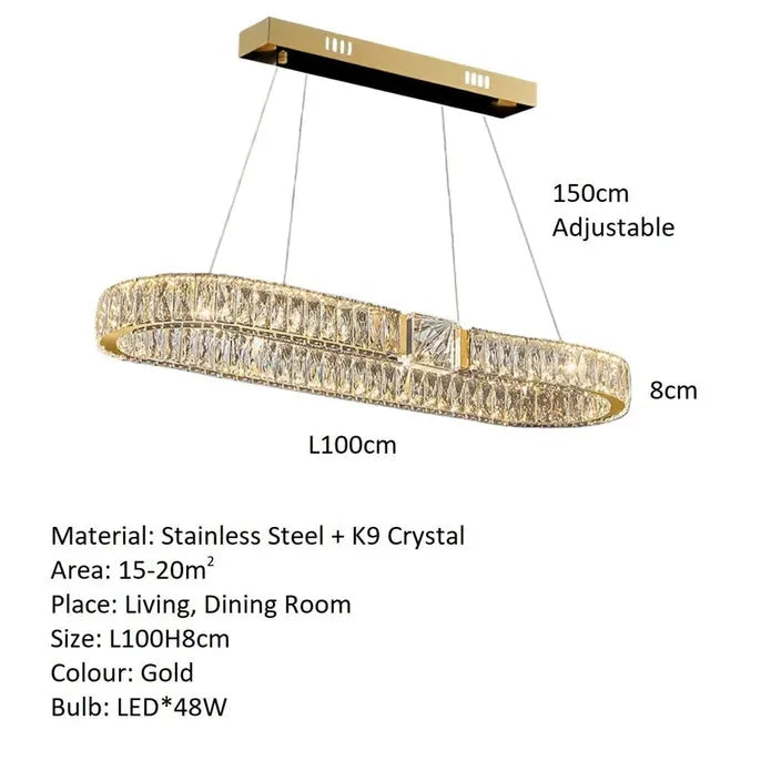 BAMDECOR C3319 Modern Linear Crystal Chandeliers Lighting Fixtures Contemporary Round Chandelier Lighting Fixtures Crystal Pendant Ceiling Lights(Gold-Oval 100cm) - Image 6