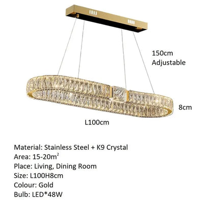 BAMDECOR C3319 Modern Linear Crystal Chandeliers Lighting Fixtures Contemporary Round Chandelier Lighting Fixtures Crystal Pendant Ceiling Lights(Gold-Oval 100cm) - Image 6